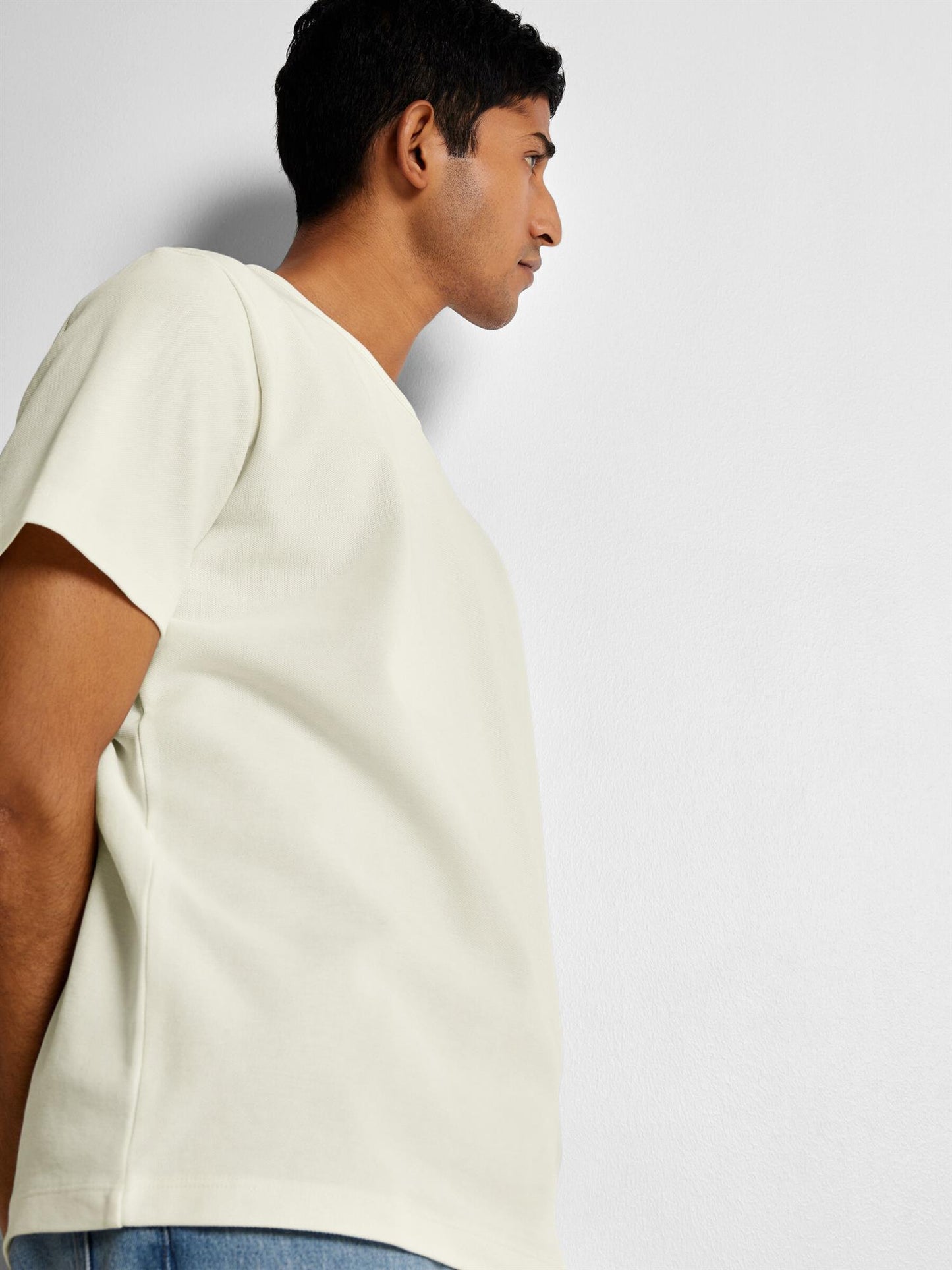 Slh Joseph pique ss o- neck tee Egret