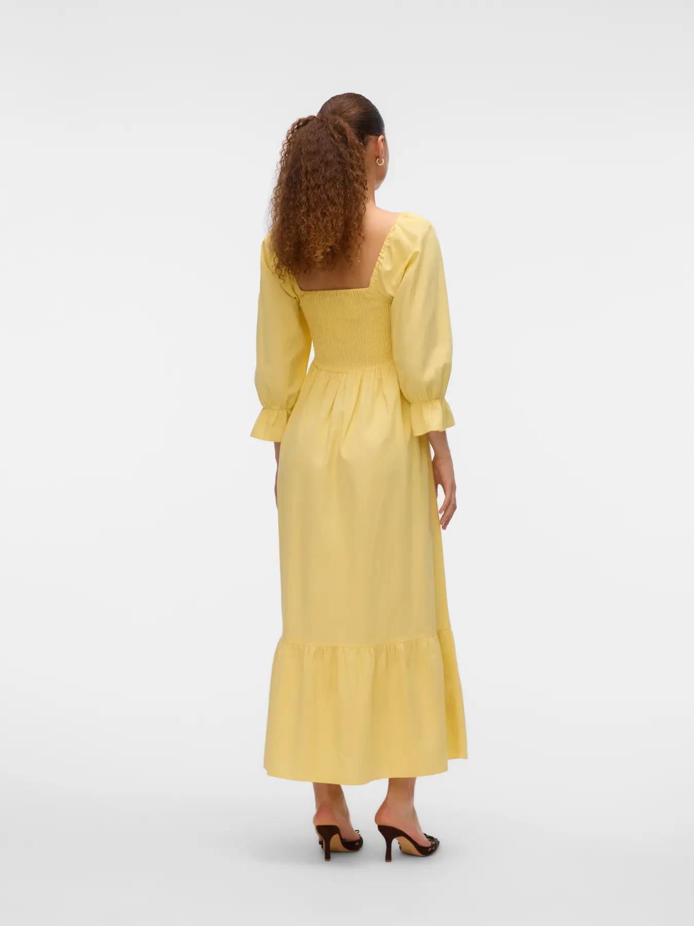 VMMARIELL 3/4 Squareneck ankle dress yellow