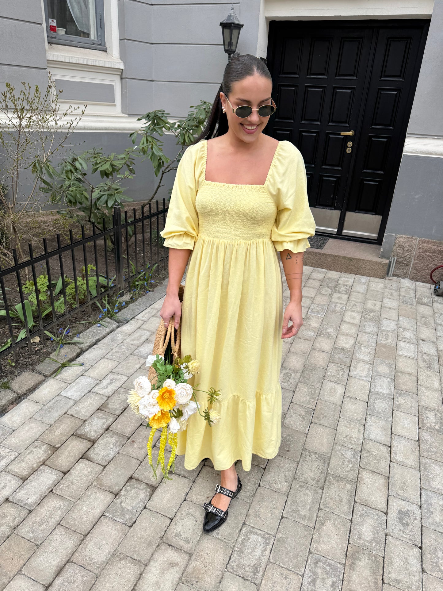 VMMARIELL 3/4 Squareneck ankle dress yellow