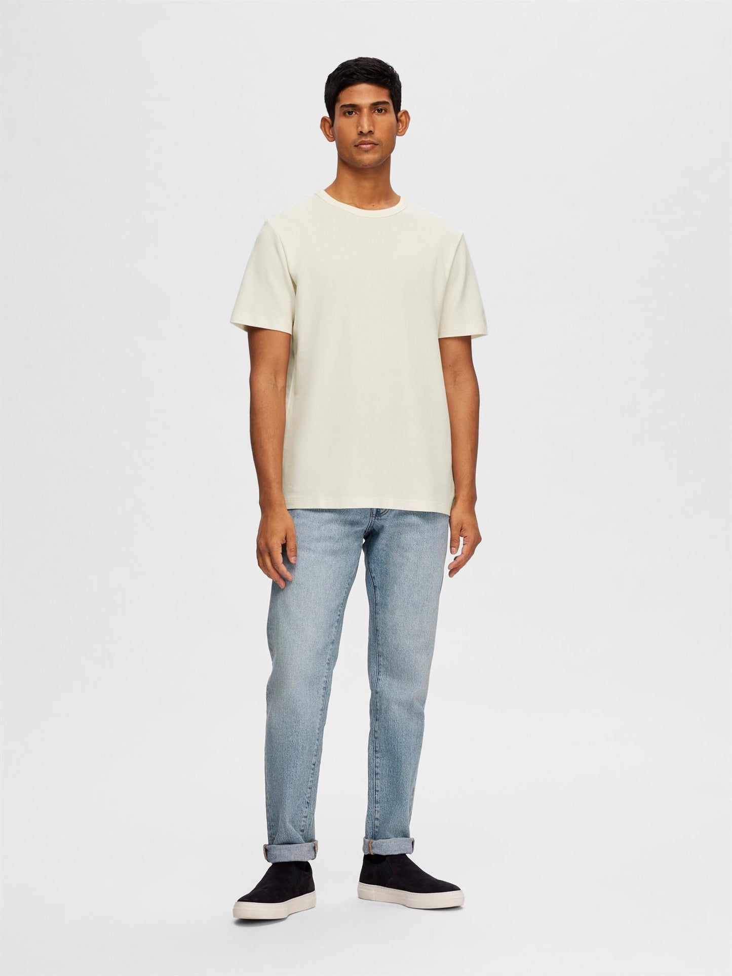 Slh Joseph pique ss o- neck tee Egret