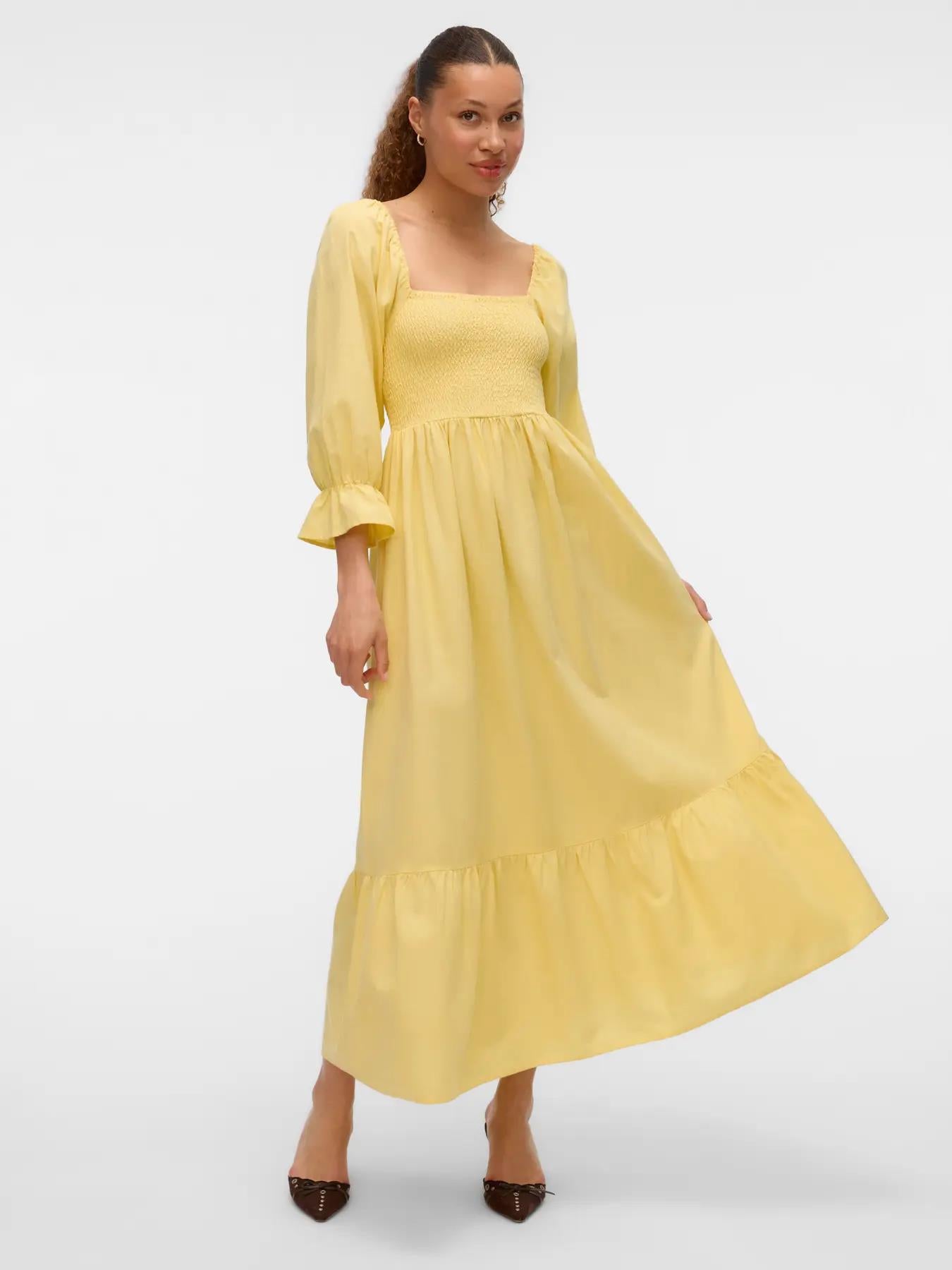 VMMARIELL 3/4 Squareneck ankle dress yellow