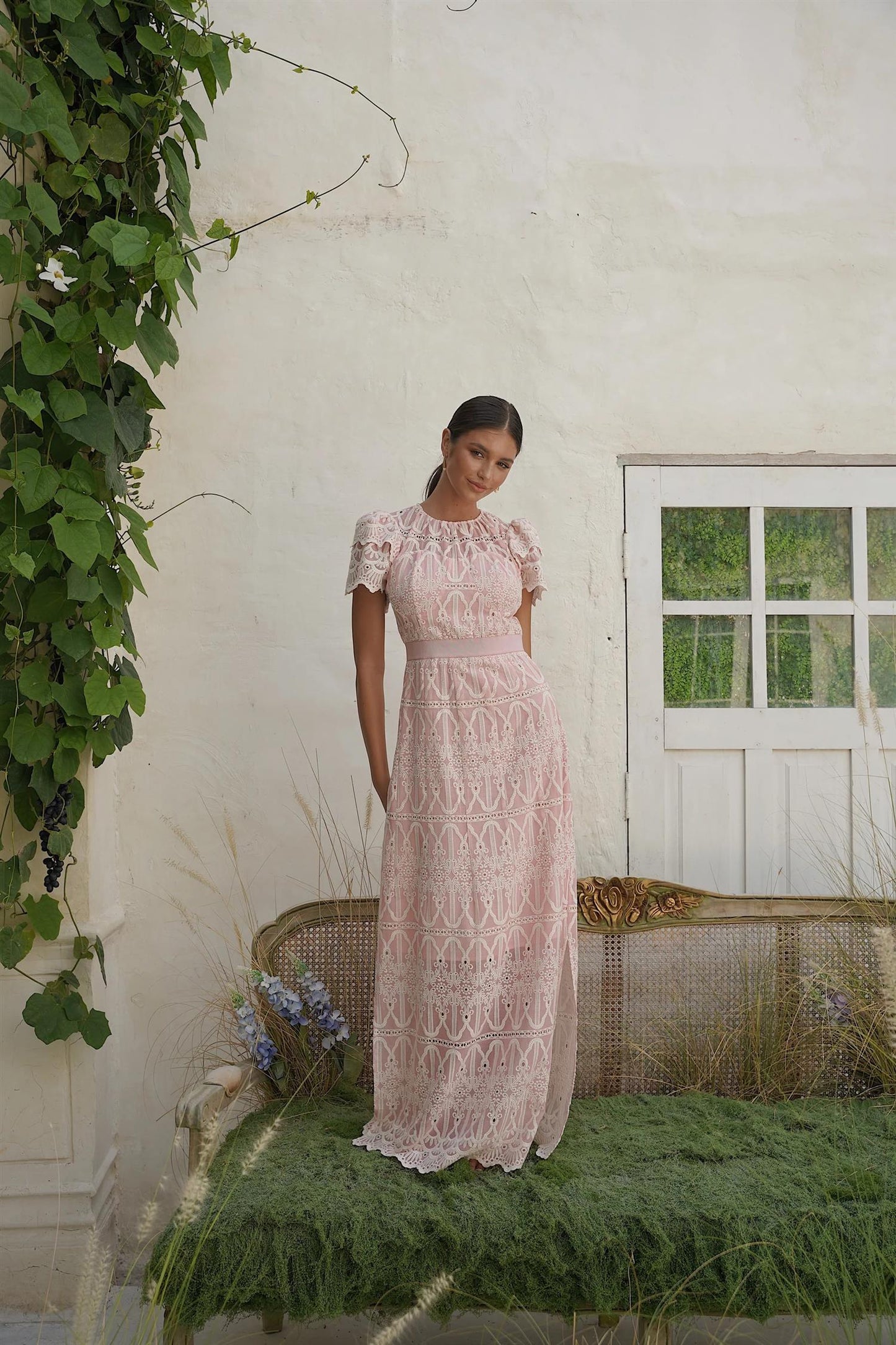 Philine Maxi Dress Pink Embroidery