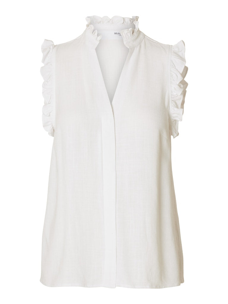VIVA SL SUN RUFFLE LIN TOP snow white