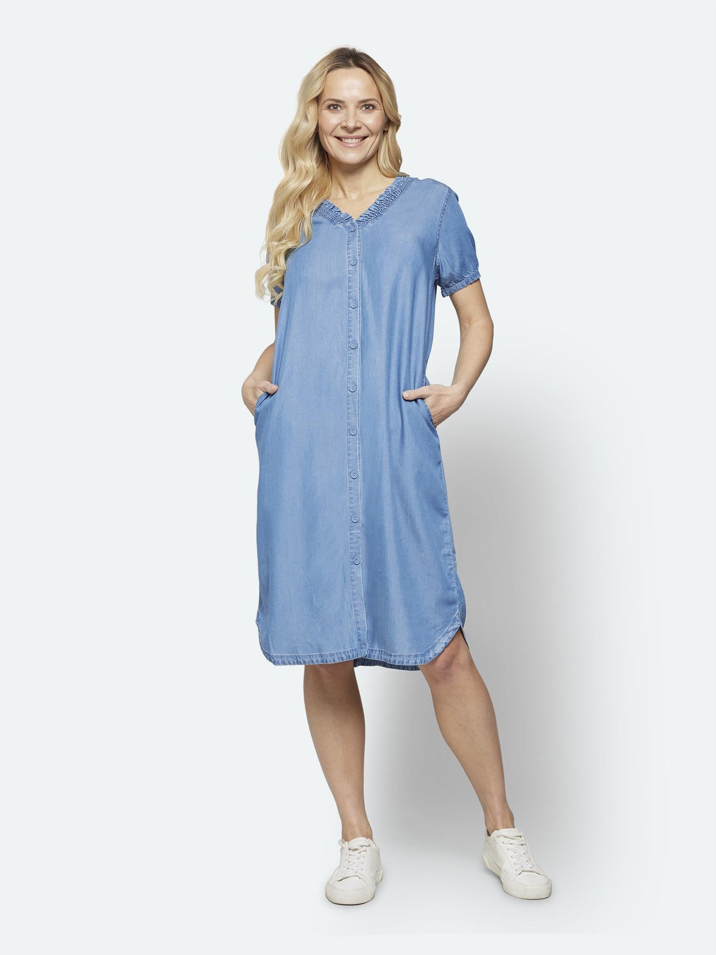 Lang Kjole i Tencel jeansblå