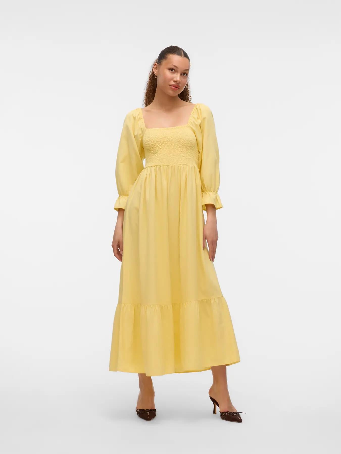 VMMARIELL 3/4 Squareneck ankle dress yellow