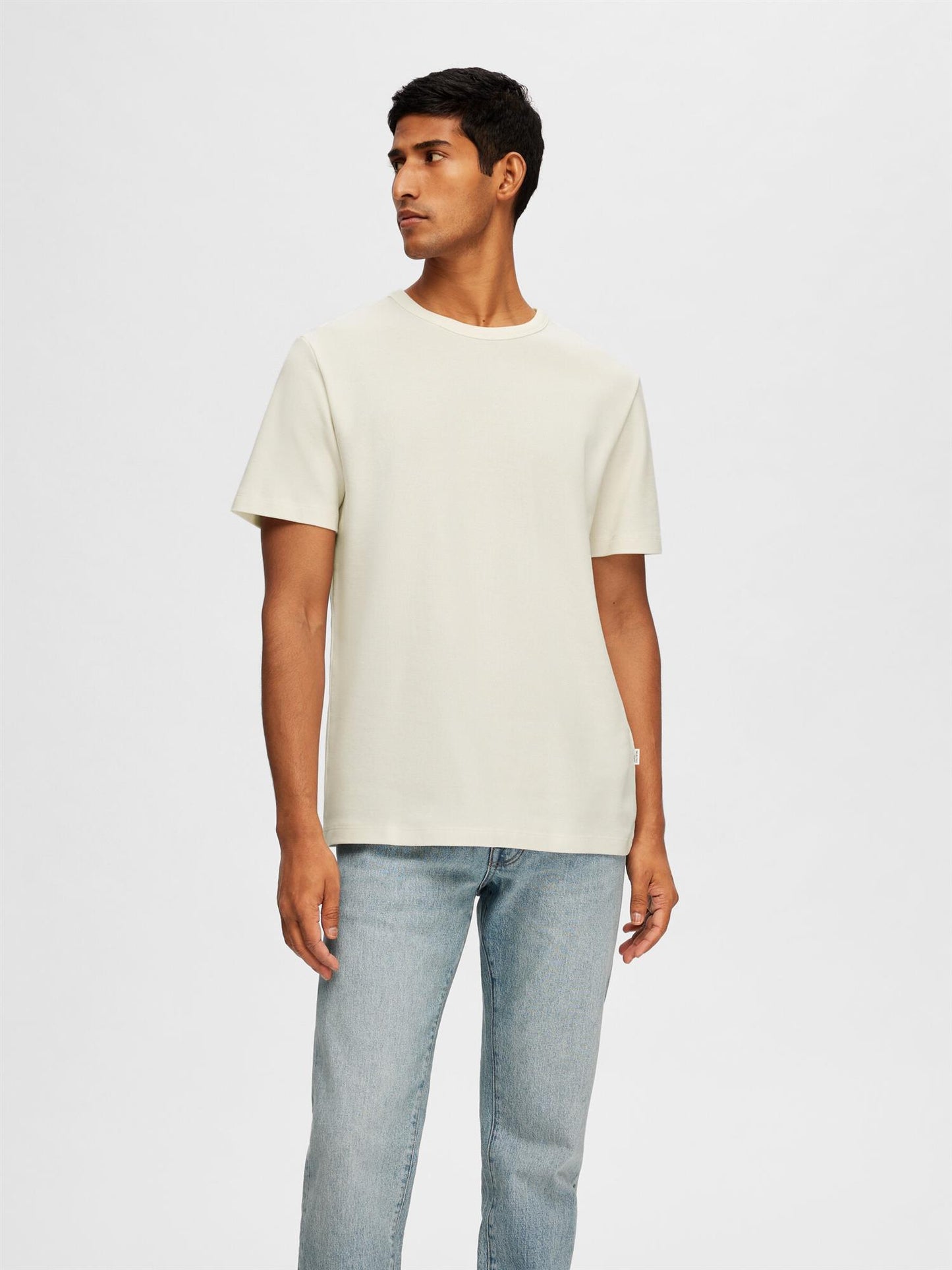 Slh Joseph pique ss o- neck tee Egret