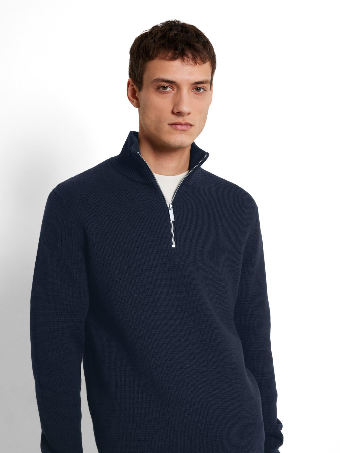 Dane strikket genser med zip Navy