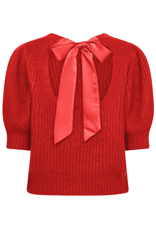 Coralie Bow Rib Knit  Flame