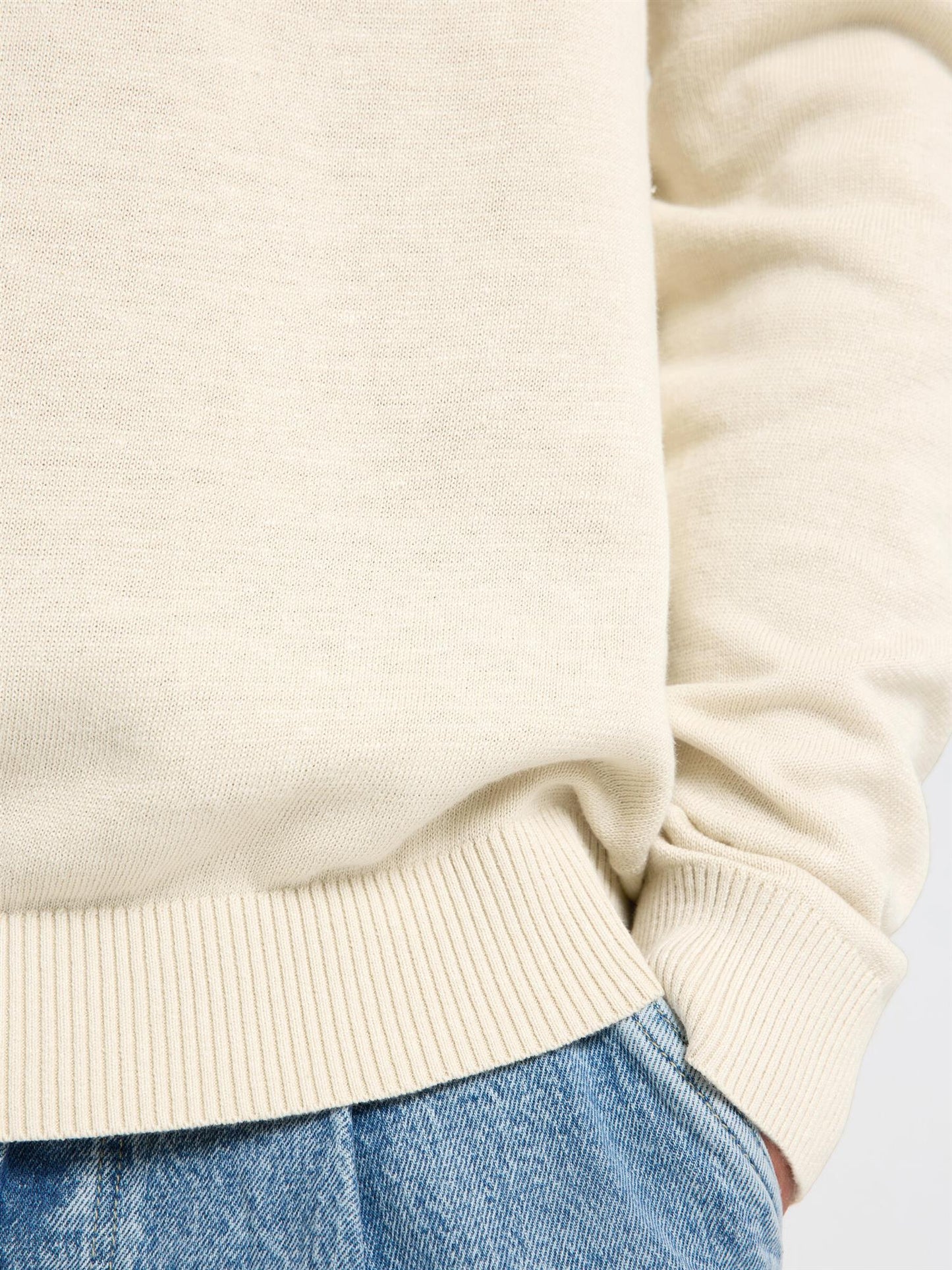 Slhreuben ls knit relaxed crew neck Egret/ Melange