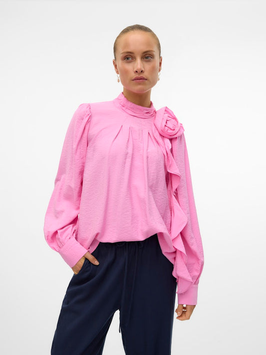 Bailey topp ls frill top Fuchsia pink