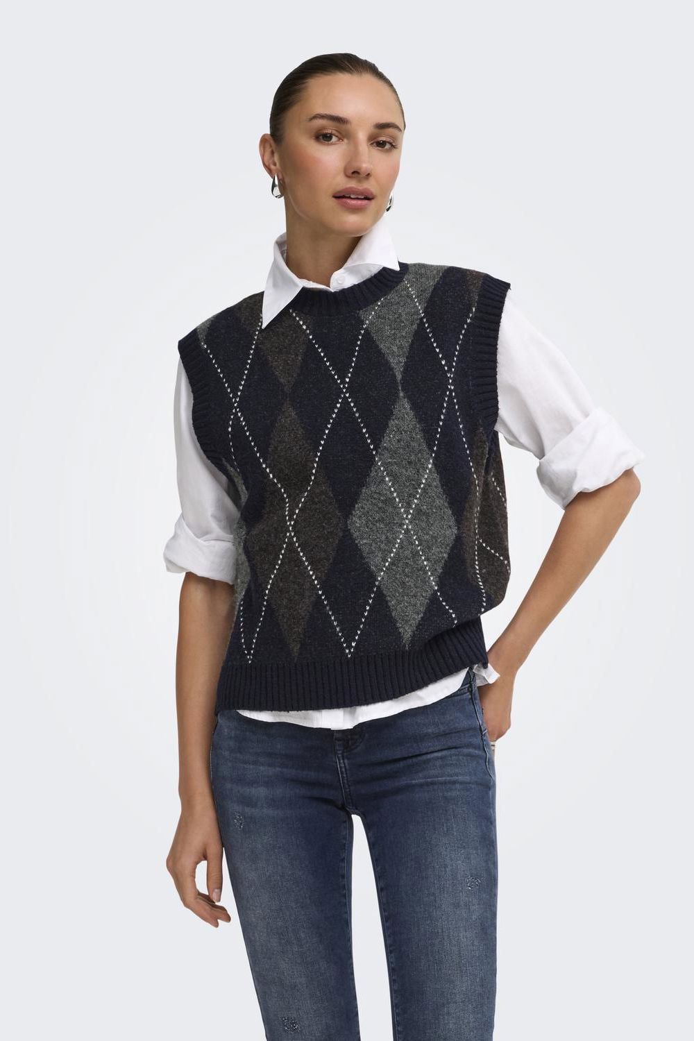 Onlrhombus Argyle Vest Knt Noos