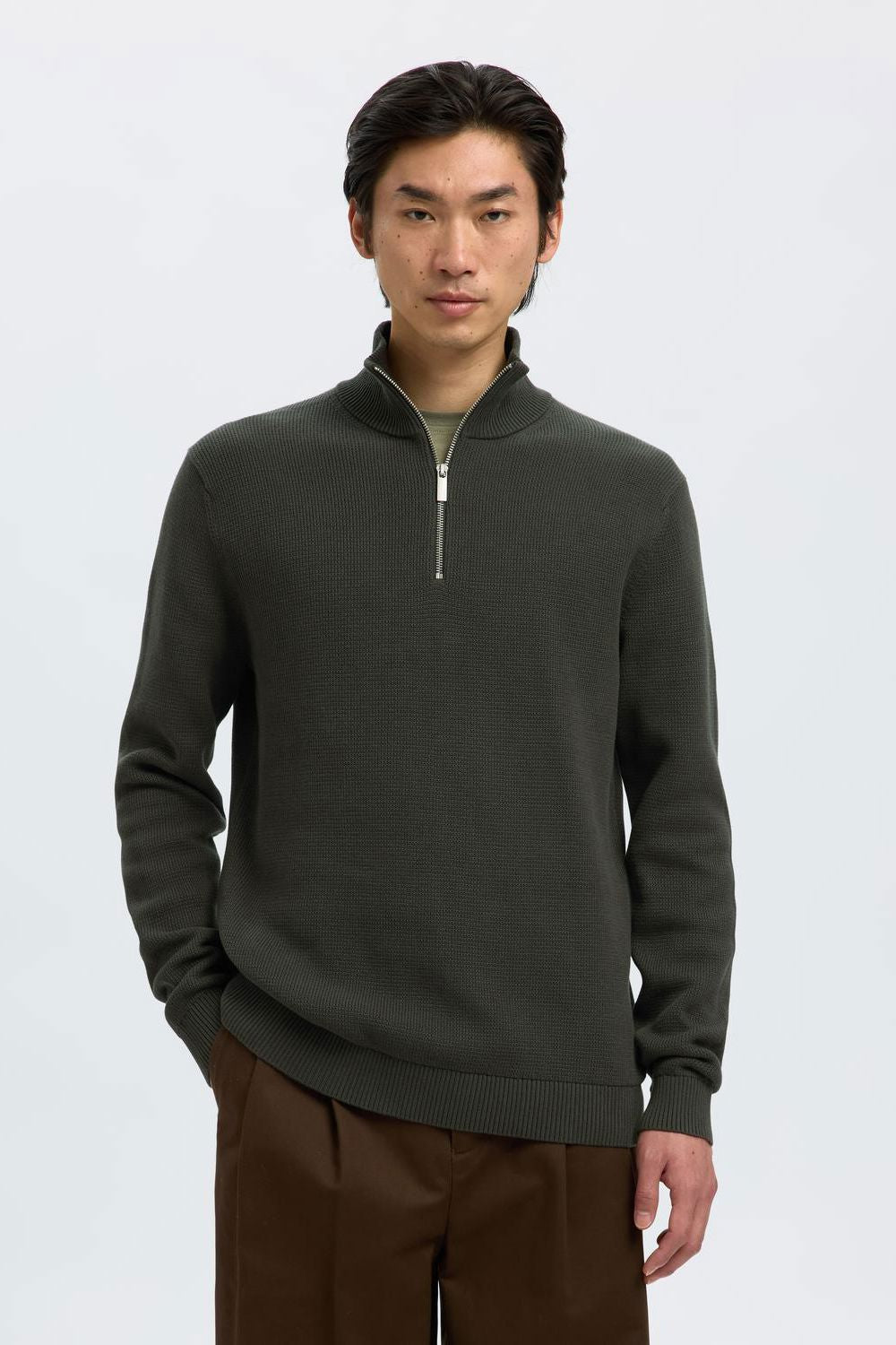 Slmdane Ls Knit Reg Struc Half Zip Noos