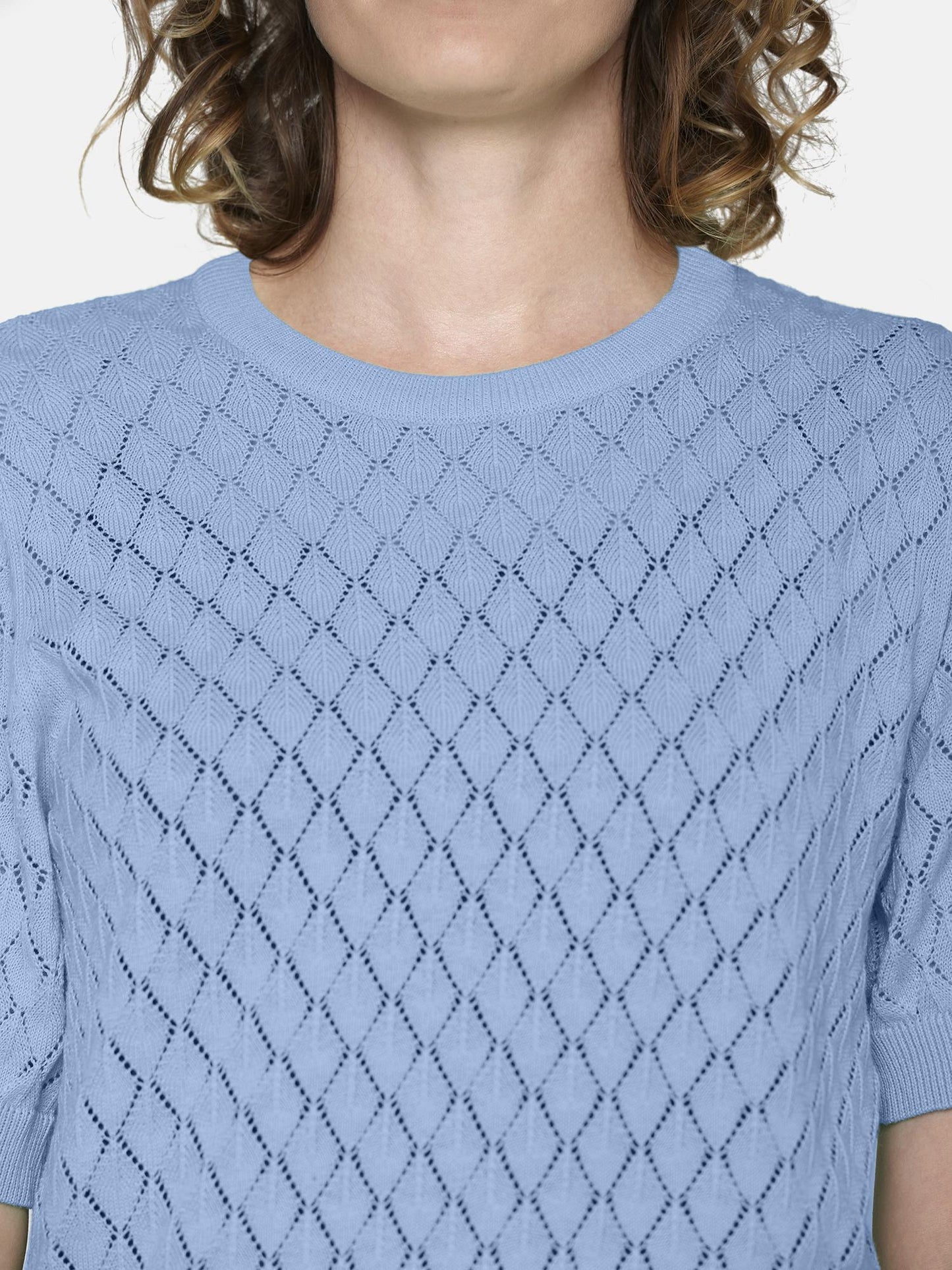 Strikket genser kort erm Blå
