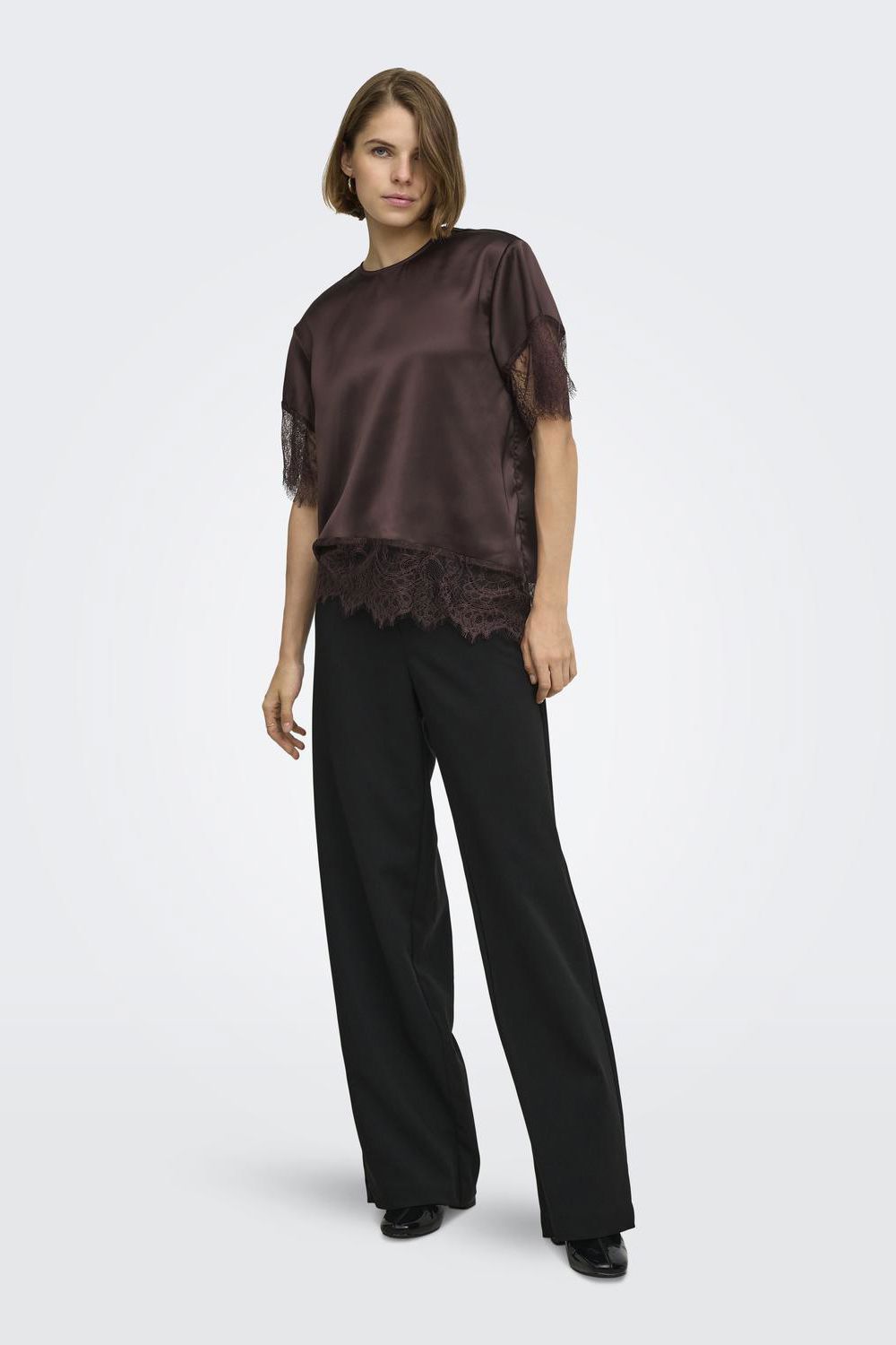 Onlindona 2/4 Satin Lace Top Wvn