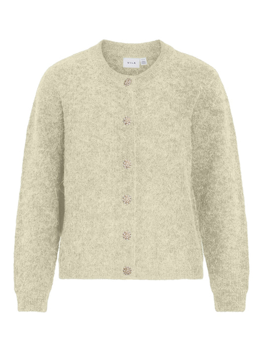 Strikket Cardigan Vialva  o neck Super light natural melan