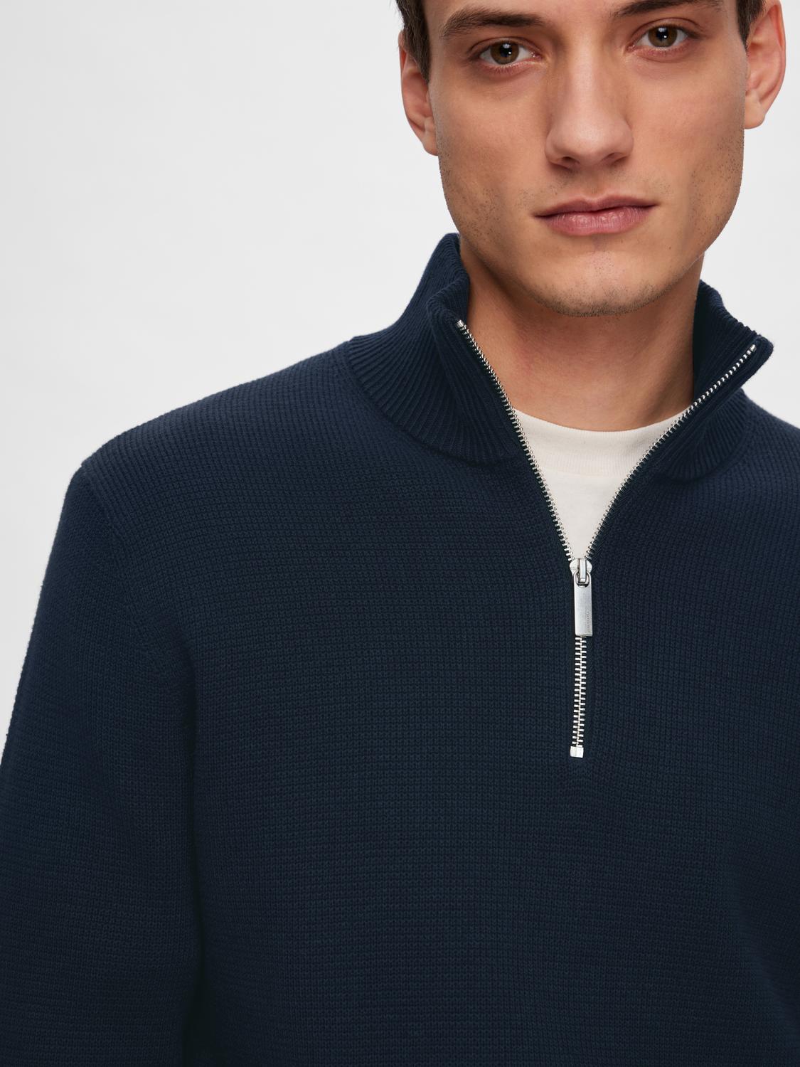 Dane strikket genser med zip Navy