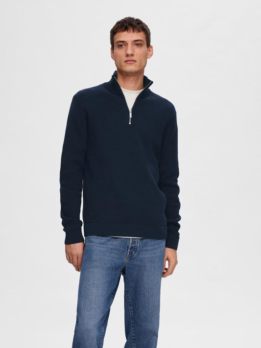 Dane strikket genser med zip Navy