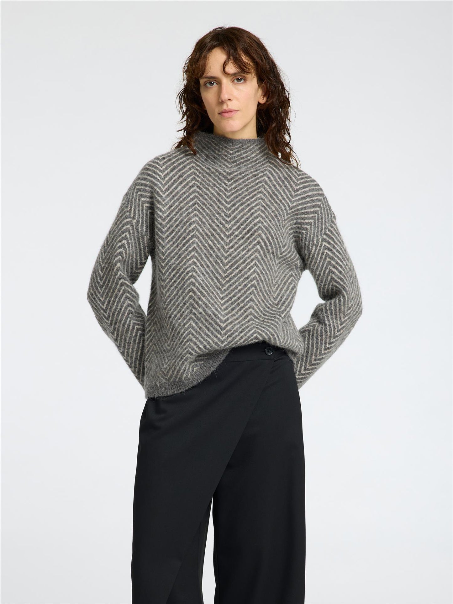 Lulu ls herringbone knit high neck Grey/Birch