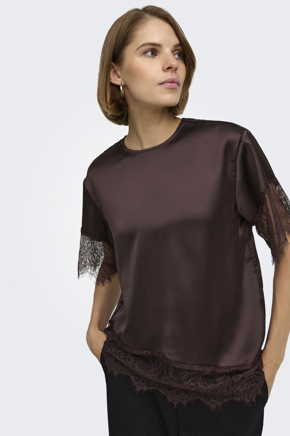 Onlindona 2/4 Satin Lace Top Wvn