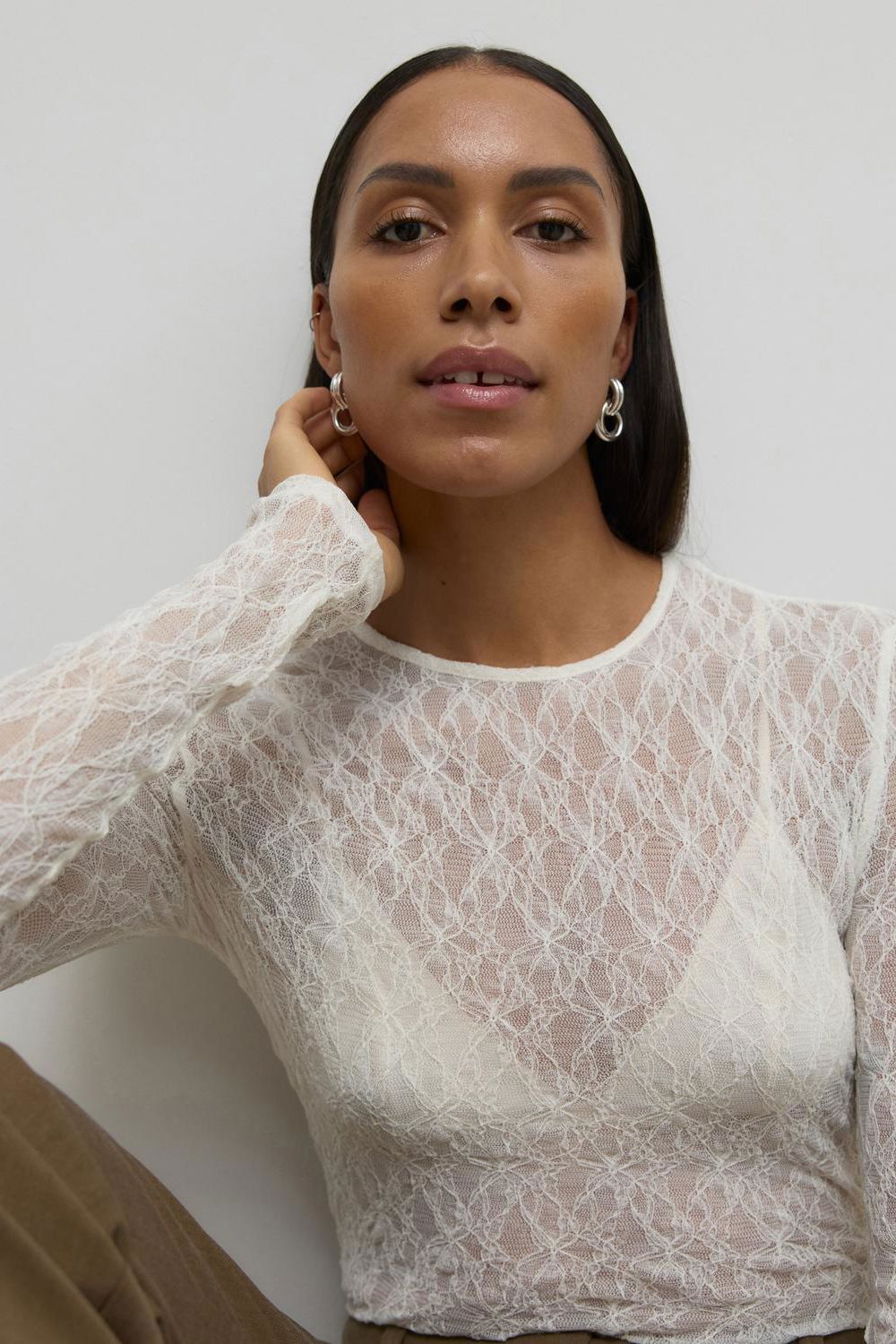 Awtessy Ls O-Neck Lace Top Noos