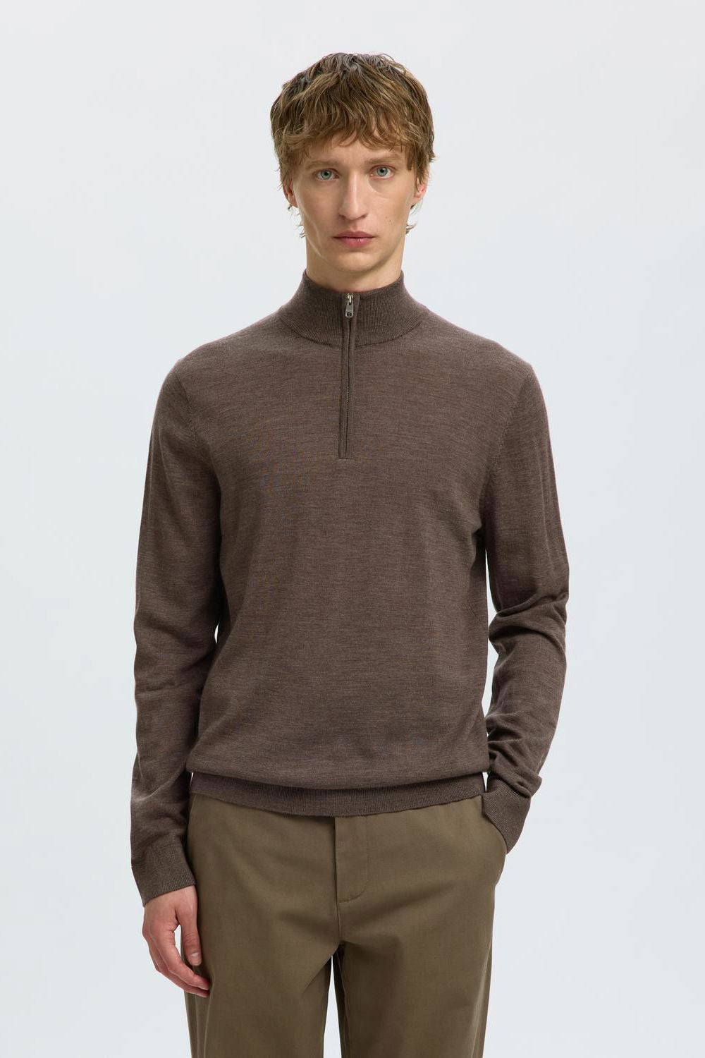 Slmtray Ls Knit Reg Merino Half Zip Noos