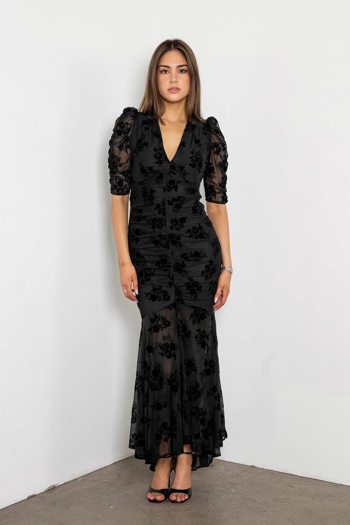 Sofia Dress Blooming Mesh - black