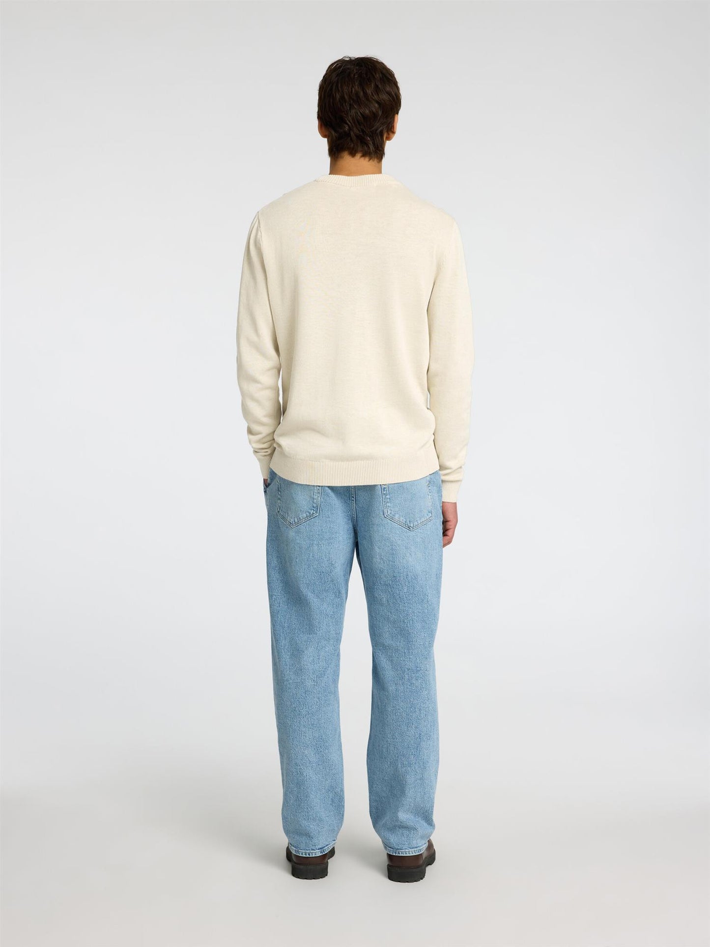 Slhreuben ls knit relaxed crew neck Egret/ Melange