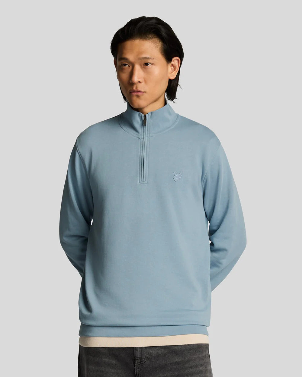 Superfine Crew Neck Zip Blue Ash