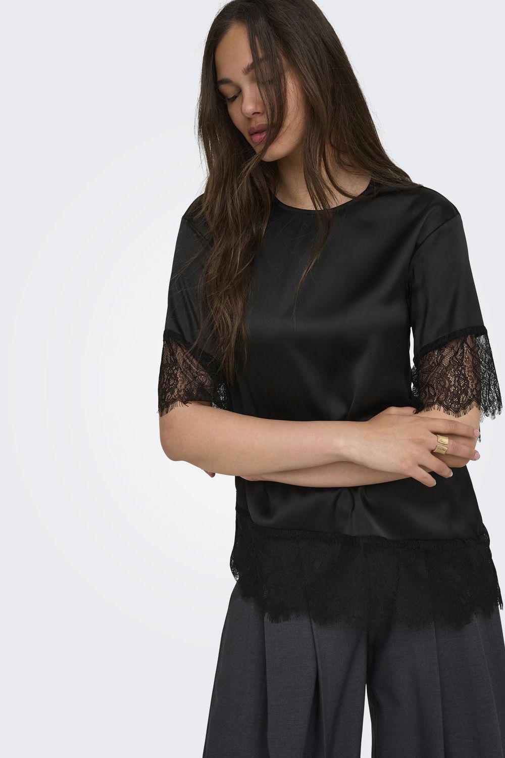 Onlindona 2/4 Satin Lace Top Wvn