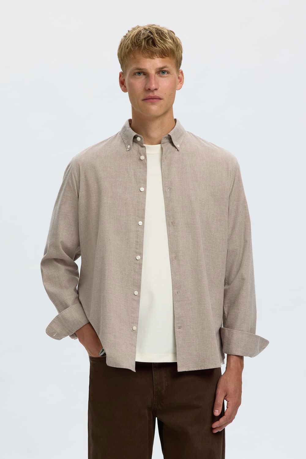 Slmcole-Jay Reg Melange Ls Shirt Noos