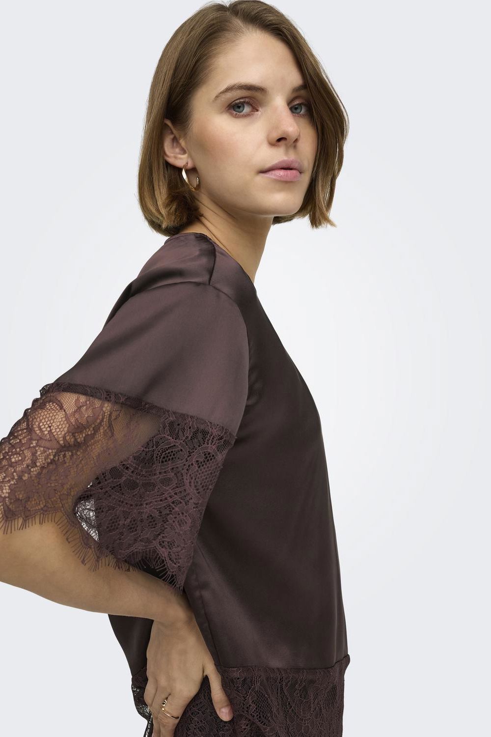 Onlindona 2/4 Satin Lace Top Wvn