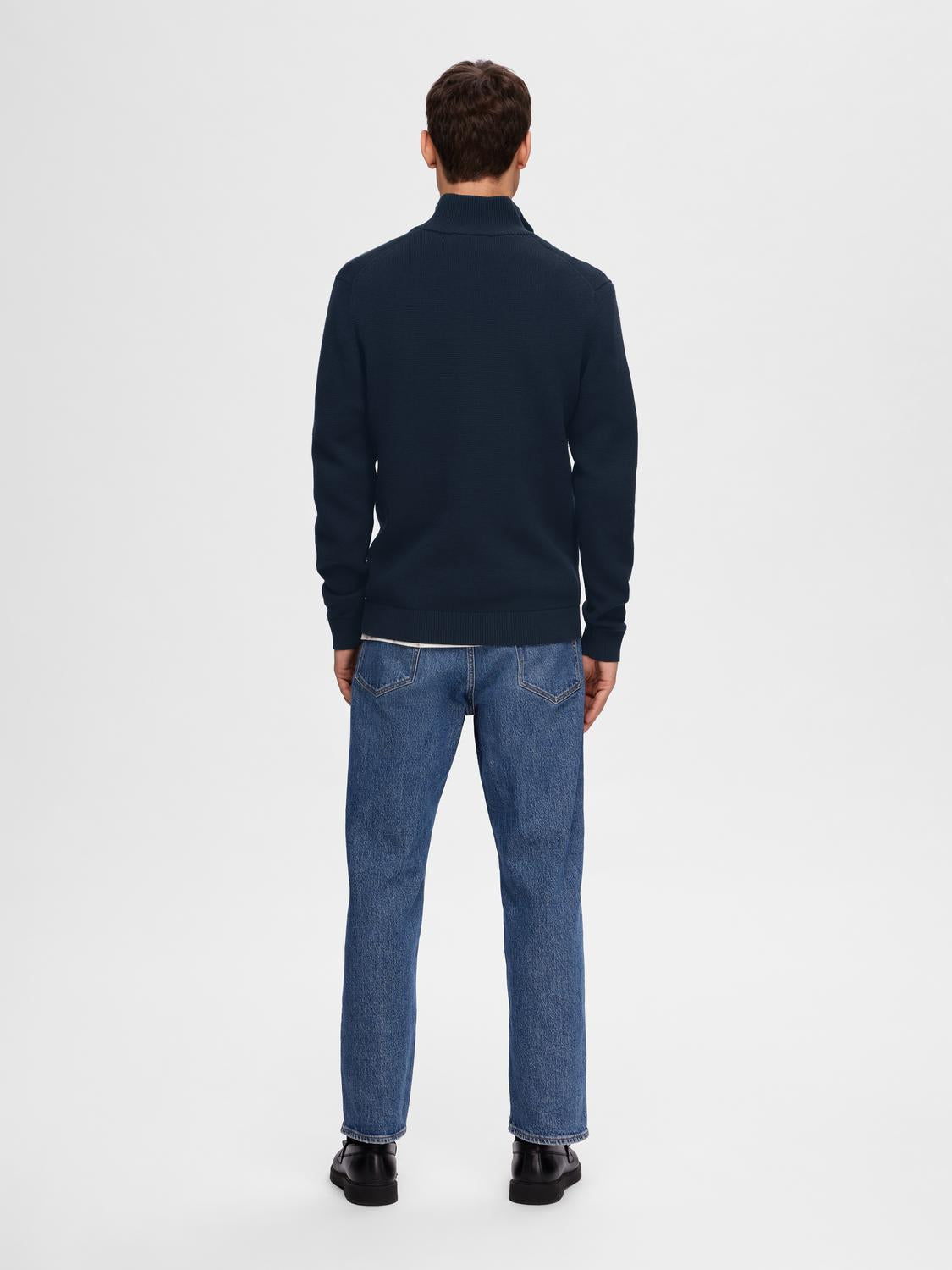 Dane strikket genser med zip Navy