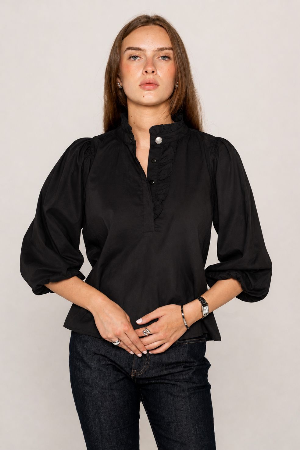 Ella Blouse Ebony Poplin