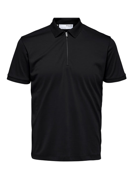 Slhfave Zip Ss Polo Black