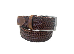 Flettet  strikkbelte skinn 3,5cm cognac