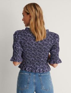 High neck Smocked blouse Purpel