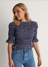 High neck Smocked blouse Purpel