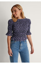 High neck Smocked blouse Purpel