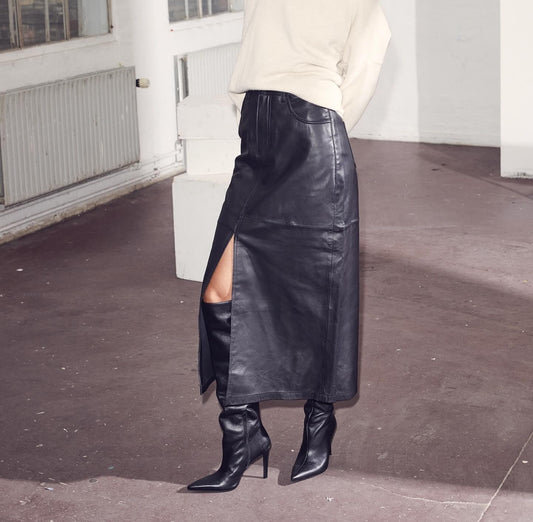 Phoebe Leather Slit Skirt