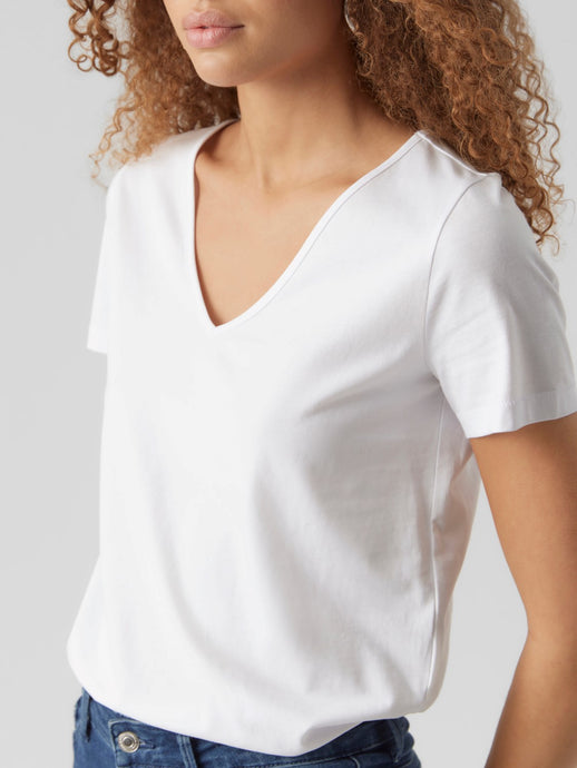 VMPaula s/s v-neck t-shirt Bright white
